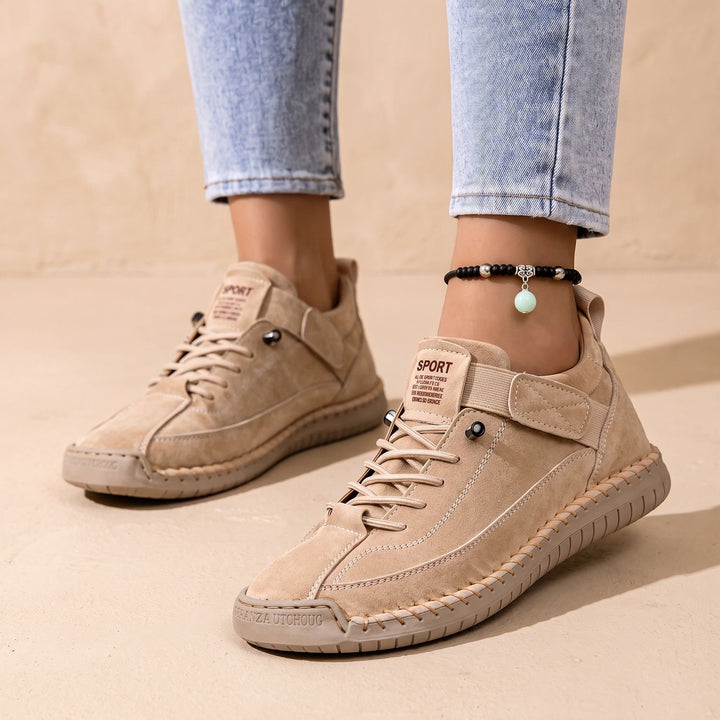 Damen Orthopädische Comfort Sneaker Schnürschuh Wildlederoptik - Beige