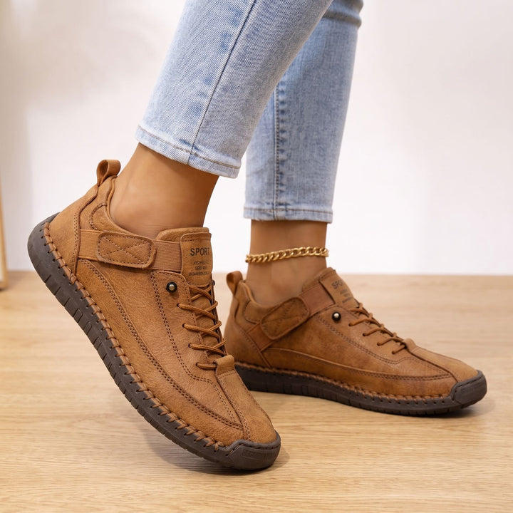 Damen Orthopädische Comfort Sneaker Schnürschuh Wildlederoptik - Braun
