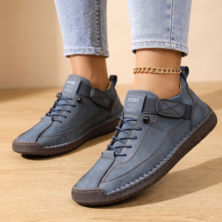 Damen Orthopädische Comfort Sneaker Schnürschuh Wildlederoptik - Navyblau