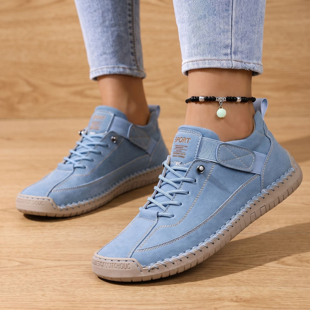 Damen Orthopädische Comfort Sneaker Schnürschuh Wildlederoptik - Blau
