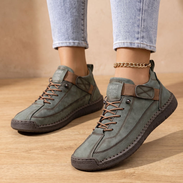 Damen Orthopädische Comfort Sneaker Schnürschuh Wildlederoptik - Grün