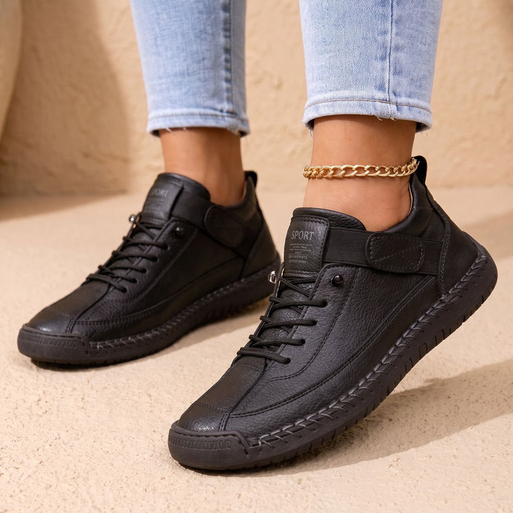 Damen Orthopädische Comfort Sneaker Schnürschuh Wildlederoptik - Schwarz