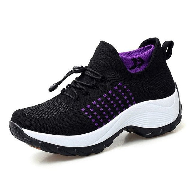 Damen Orthopädische Gedämpfte Schnürsenkel Plateau-Sneaker - Black Purple