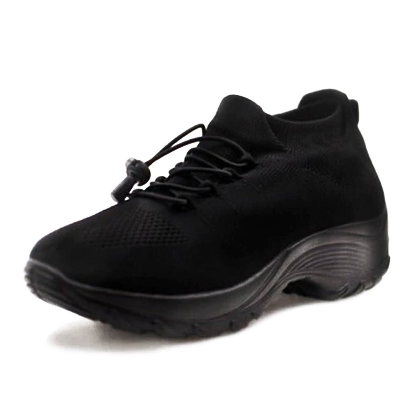 Damen Orthopädische Gedämpfte Schnürsenkel Plateau-Sneaker - Midnight Black