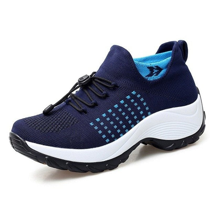 Damen Orthopädische Gedämpfte Schnürsenkel Plateau-Sneaker - White Blue