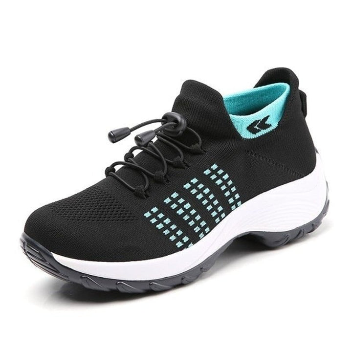 Damen Orthopädische Gedämpfte Schnürsenkel Plateau-Sneaker - Black Sky Blue