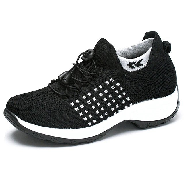 Damen Orthopädische Gedämpfte Schnürsenkel Plateau-Sneaker - Black White