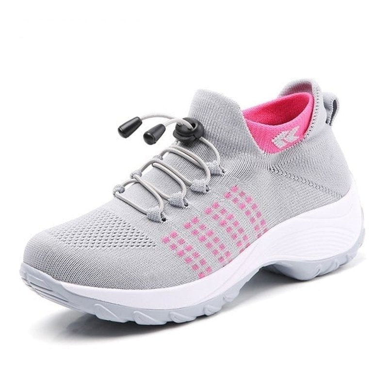 Damen Orthopädische Gedämpfte Schnürsenkel Plateau-Sneaker - Gray Pink