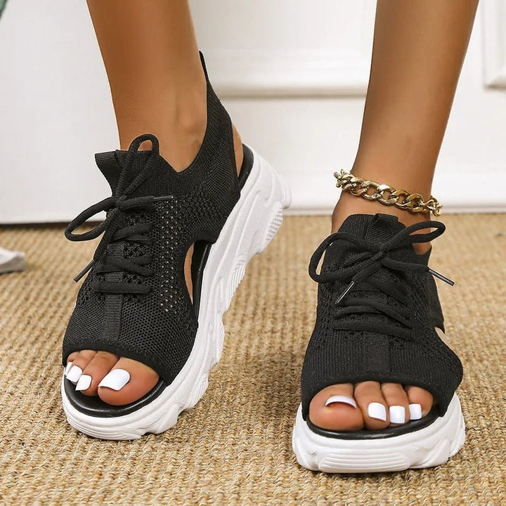 Damen Orthopädische Gestrickte Plateau-Sandalen - Black