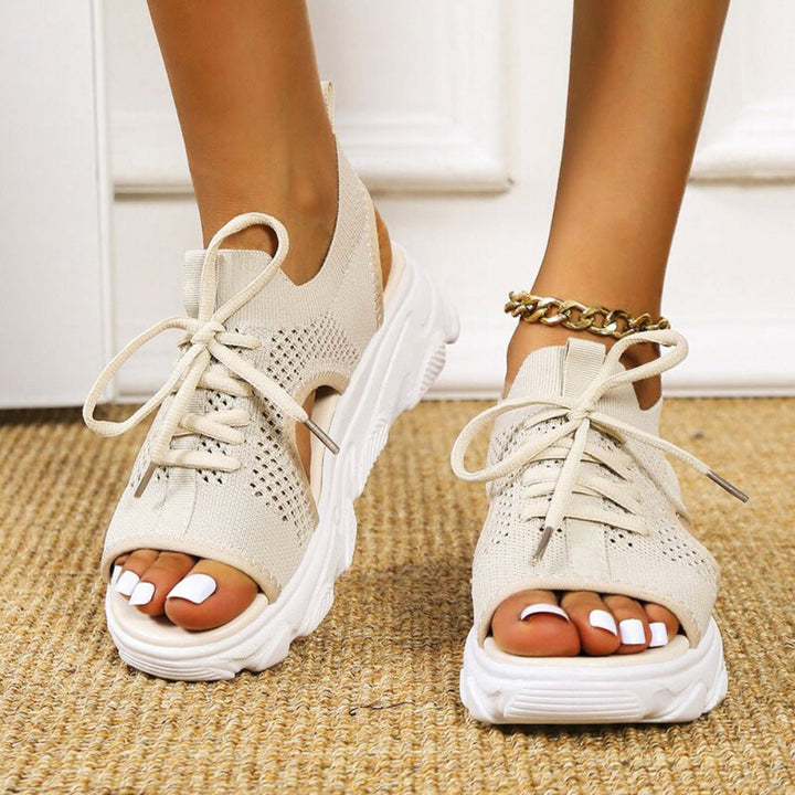 Damen Orthopädische Gestrickte Plateau-Sandalen - Beige