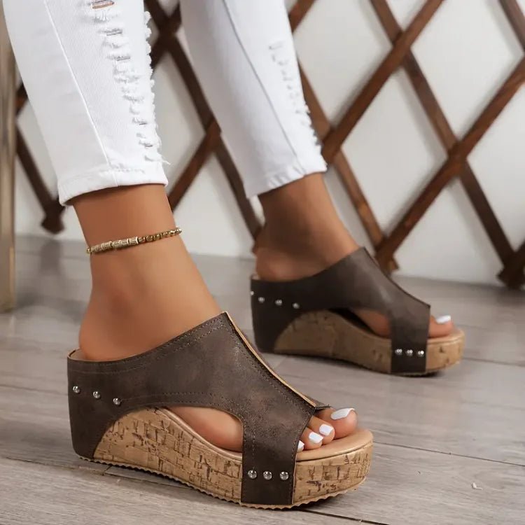 Damen Orthopädische Keilabsatz Plateau Sandaletten - Brown