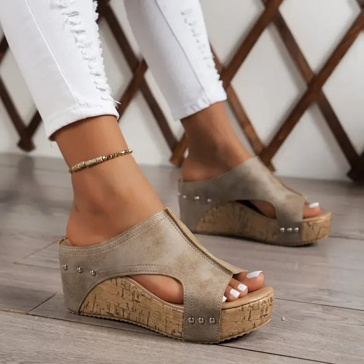 Damen Orthopädische Keilabsatz Plateau Sandaletten - Beige