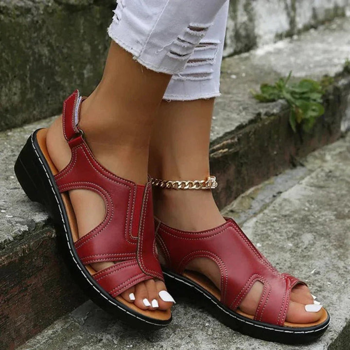 Damen Orthopädische Keilabsatz-Sandalen Slip-On PU-Leder - Red