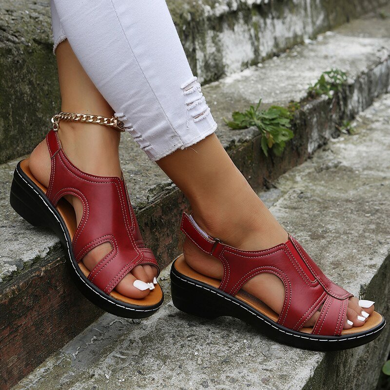 Damen Orthopädische Keilabsatz-Sandalen Slip-On PU-Leder