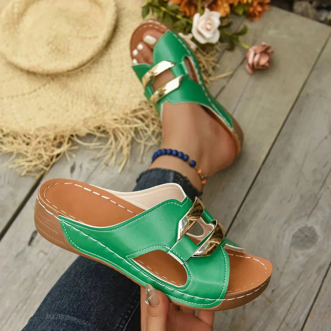 Damen Orthopädische Keilabsatz-Sandalen Vegane Slip-On Sommerschuhe - Green