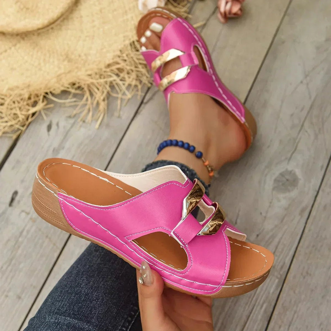 Damen Orthopädische Keilabsatz-Sandalen Vegane Slip-On Sommerschuhe - Pink