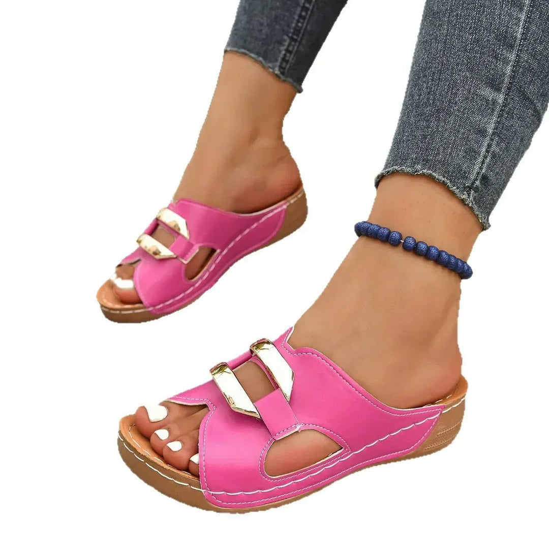 Damen Orthopädische Keilabsatz-Sandalen Vegane Slip-On Sommerschuhe