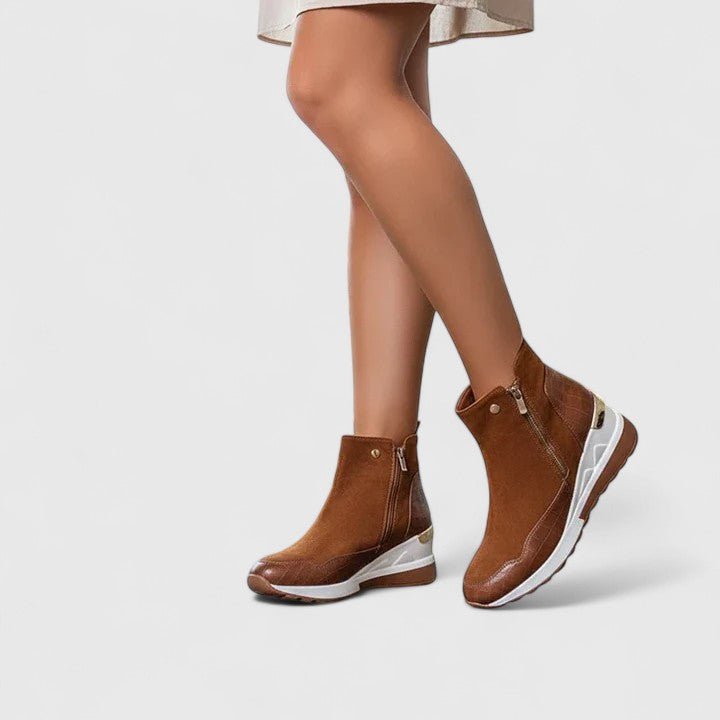 Damen Orthopädische Keilabsatz-Stiefeletten Reißverschluss Plateau