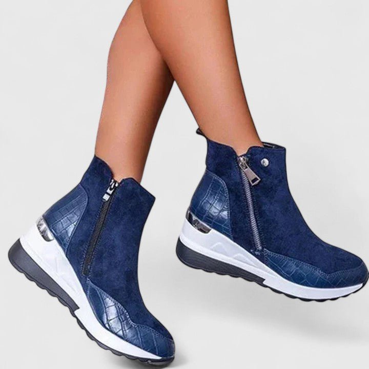 Damen Orthopädische Keilabsatz-Stiefeletten Reißverschluss Plateau - Blue