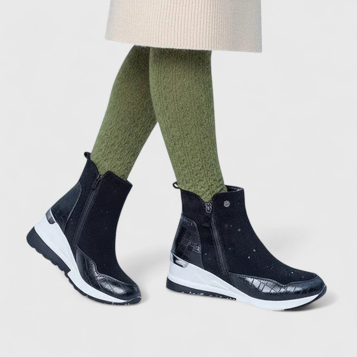 Damen Orthopädische Keilabsatz-Stiefeletten Reißverschluss Plateau