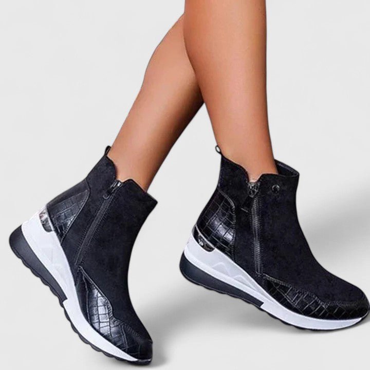 Damen Orthopädische Keilabsatz-Stiefeletten Reißverschluss Plateau