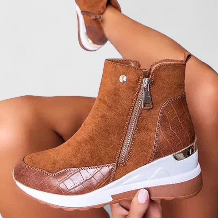Damen Orthopädische Keilabsatz-Stiefeletten Reißverschluss Plateau