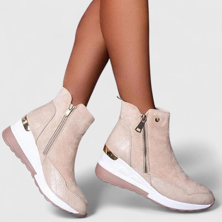 Damen Orthopädische Keilabsatz-Stiefeletten Reißverschluss Plateau - Beige
