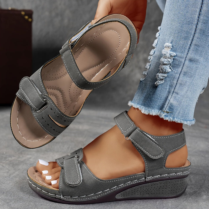 Damen Orthopädische Klettverschluss-Komfortsandalen Keilabsatz - Grau