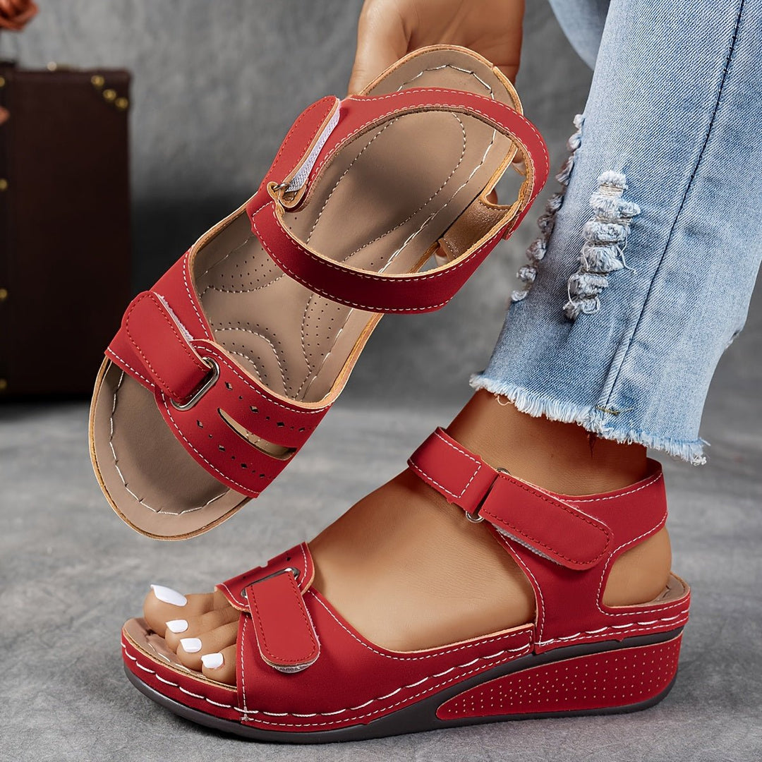 Damen Orthopädische Klettverschluss-Komfortsandalen Keilabsatz - Rot