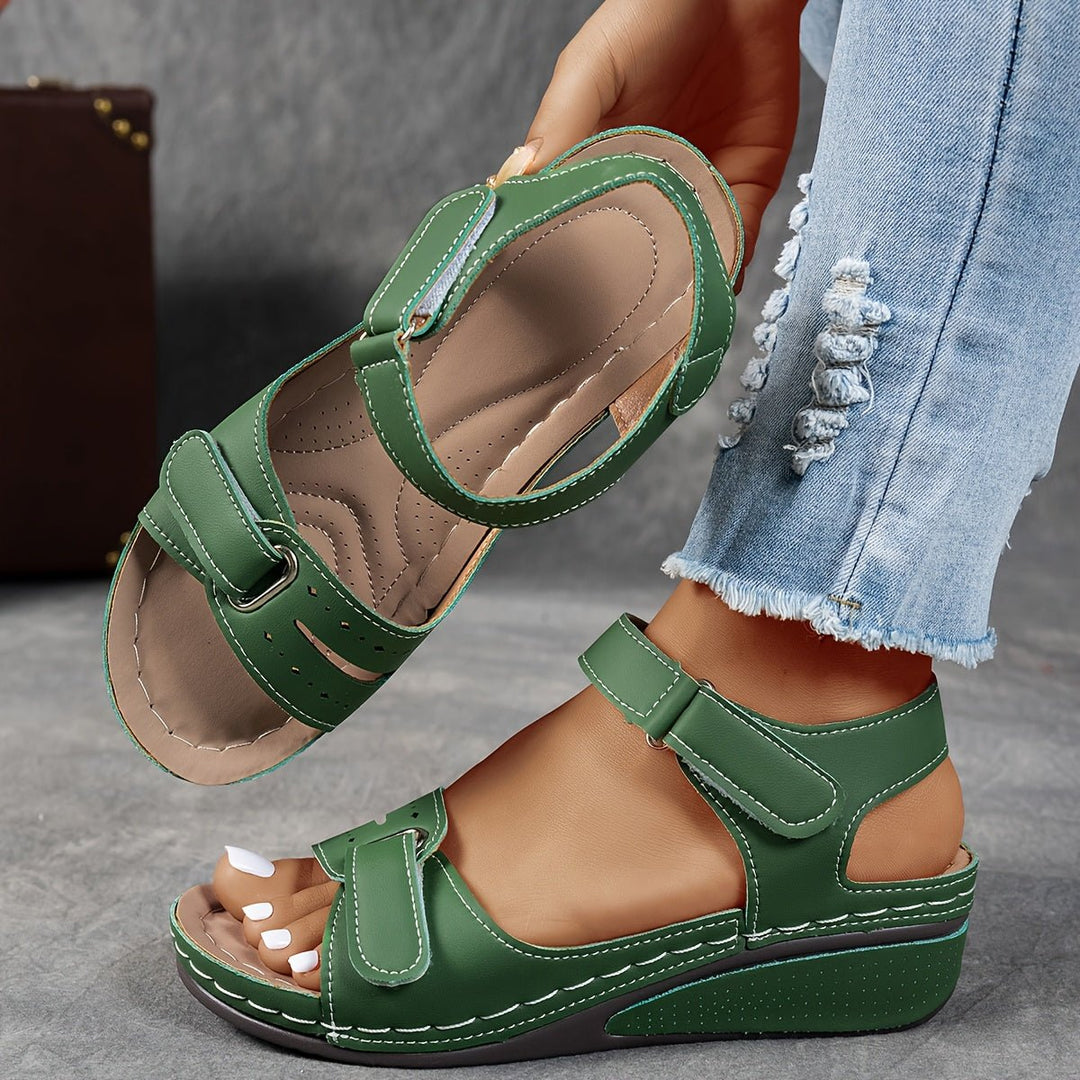 Damen Orthopädische Klettverschluss-Komfortsandalen Keilabsatz - Grün