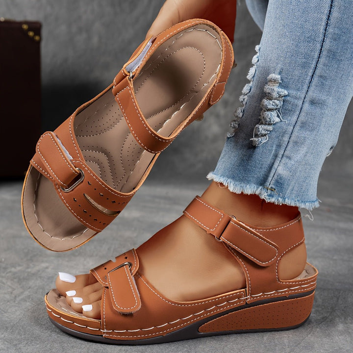 Damen Orthopädische Klettverschluss-Komfortsandalen Keilabsatz - Braun