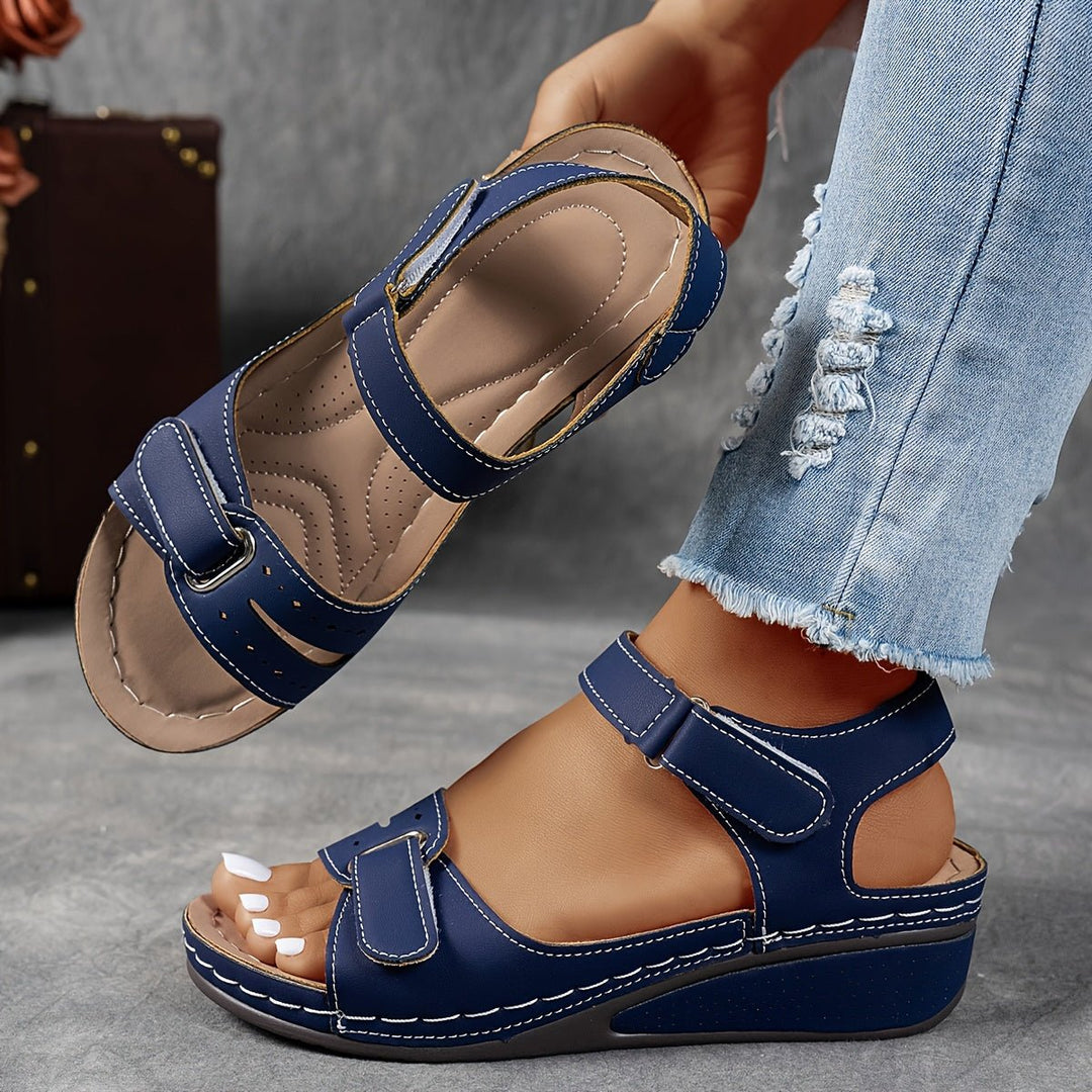 Damen Orthopädische Klettverschluss-Komfortsandalen Keilabsatz - Blau
