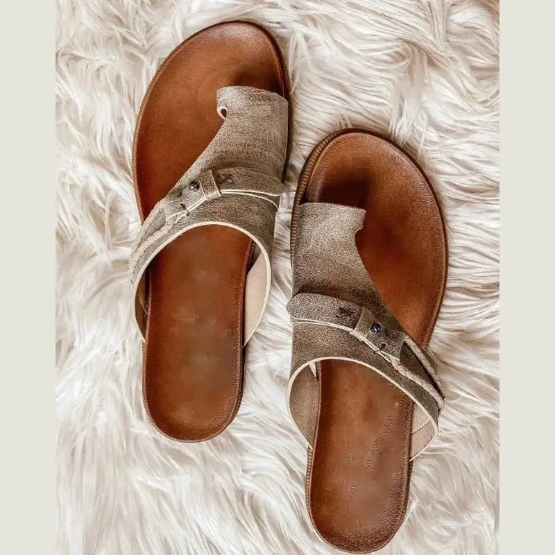 Damen Orthopädische Komfort-Sandalen Veganleder Offene Zehe - Khaki