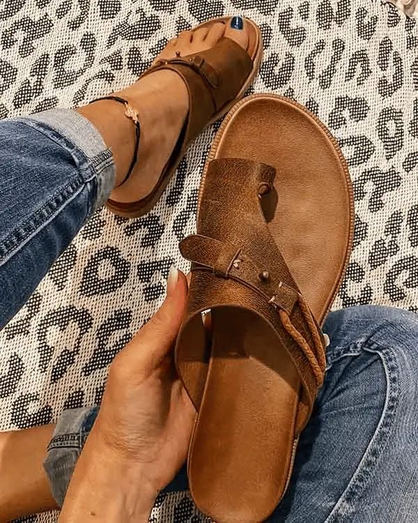 Damen Orthopädische Komfort-Sandalen Veganleder Offene Zehe - Brown