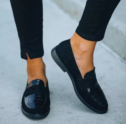 Damen Orthopädische Krokotextur Slip-On Loafer - Black