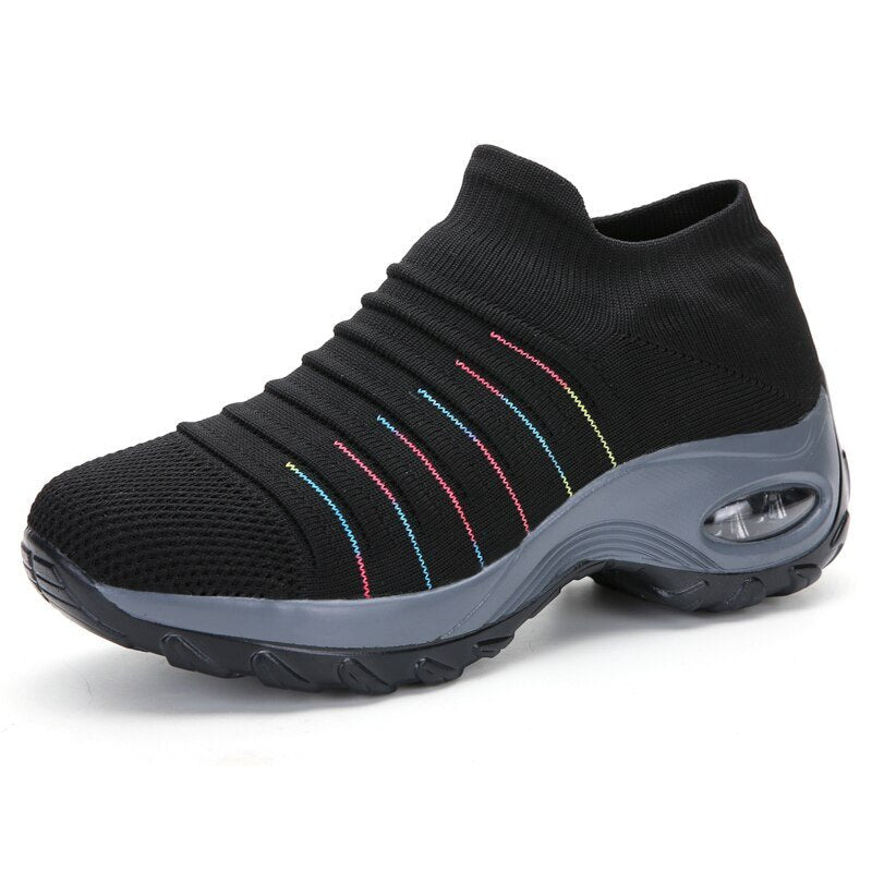 Damen Orthopädische Memory-Foam Slip-On Sneaker - Black (Colored Stripes)