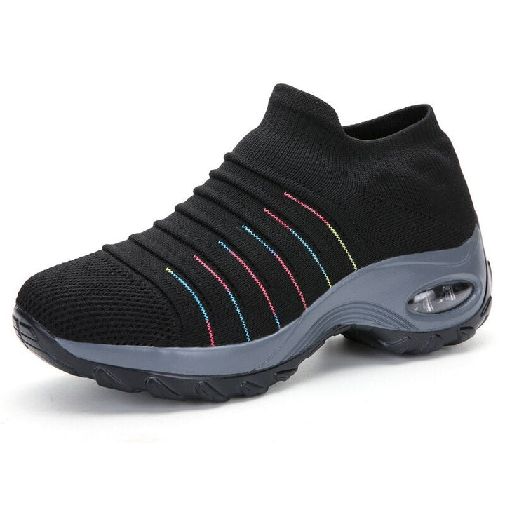 Damen Orthopädische Memory-Foam Slip-On Sneaker - Black (Colored Stripes)