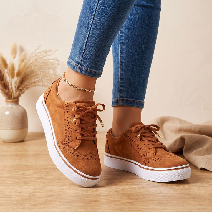Damen Orthopädische Plateau-Sneaker mit Schnürung und Brogues - Braun