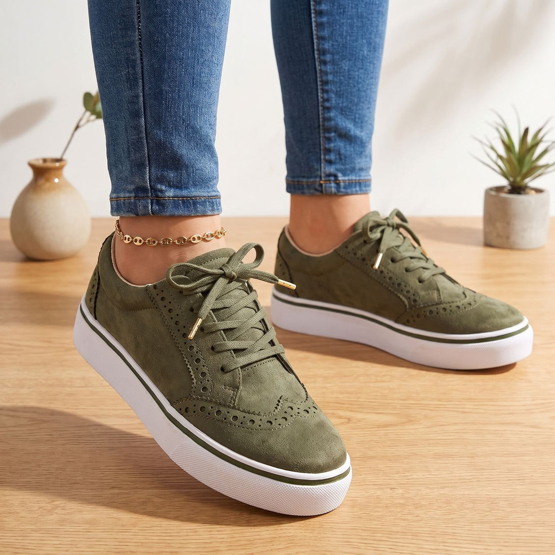 Damen Orthopädische Plateau-Sneaker mit Schnürung und Brogues - Grün