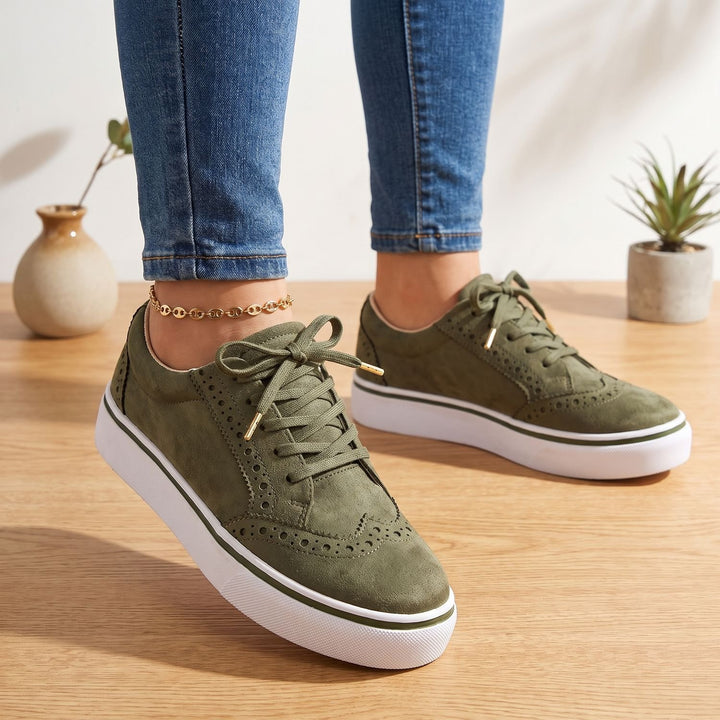 Damen Orthopädische Plateau-Sneaker mit Schnürung und Brogues - Grün