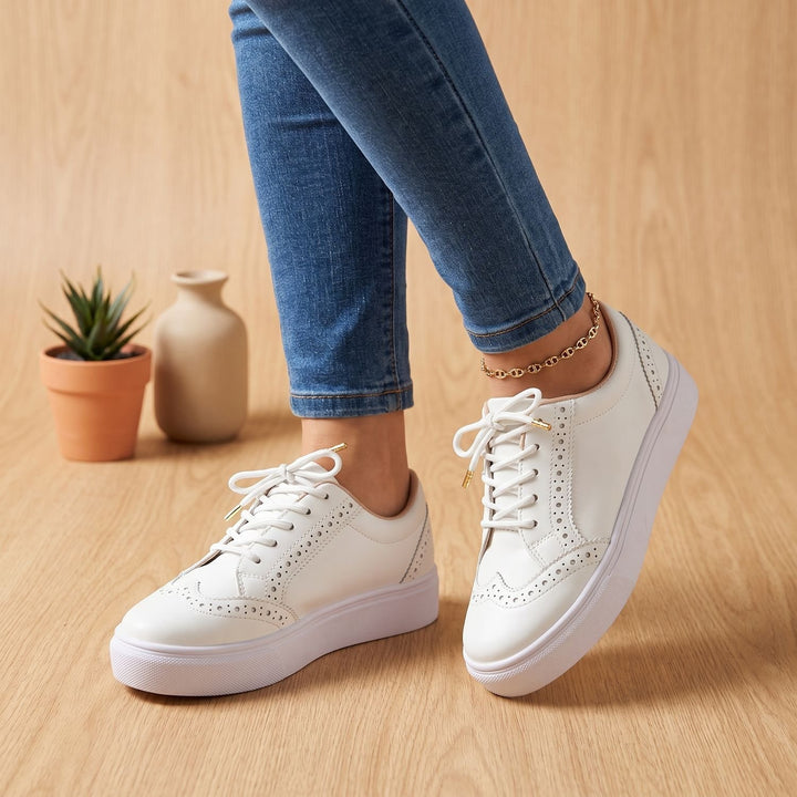 Damen Orthopädische Plateau-Sneaker mit Schnürung und Brogues - Weiß