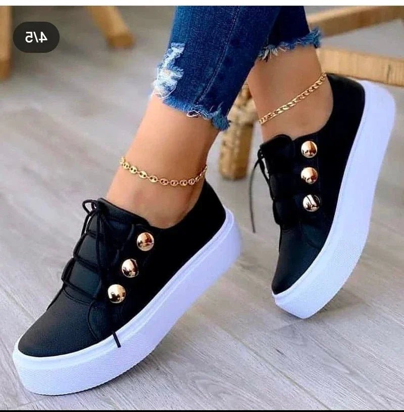 Damen Orthopädische Plateau-Sneaker mit Schnürung und Goldnieten