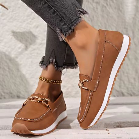 Damen Orthopädische Rutschfeste Slipper mit Golddetail - Brown