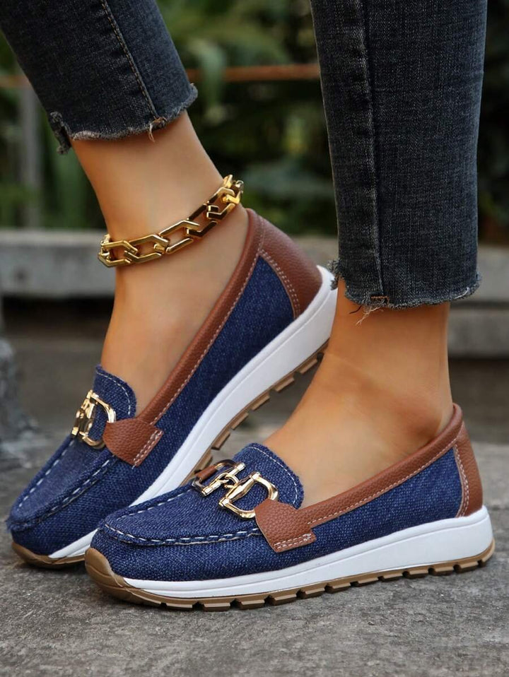 Damen Orthopädische Rutschfeste Slipper mit Golddetail - Navy