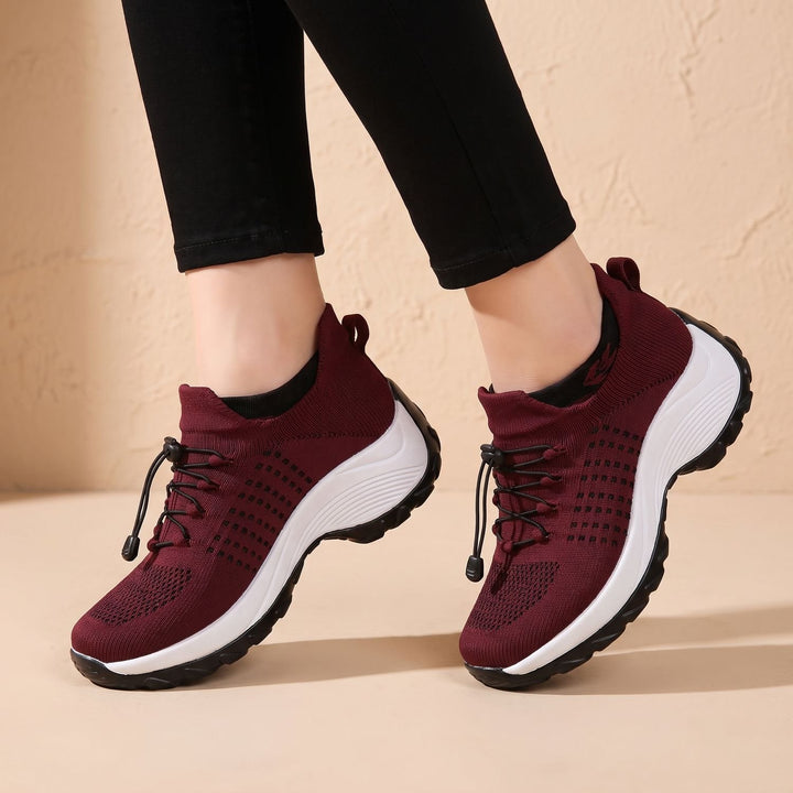Damen Orthopädische Schnürschuhe Gestrickter Plateau-Sneaker - Rot