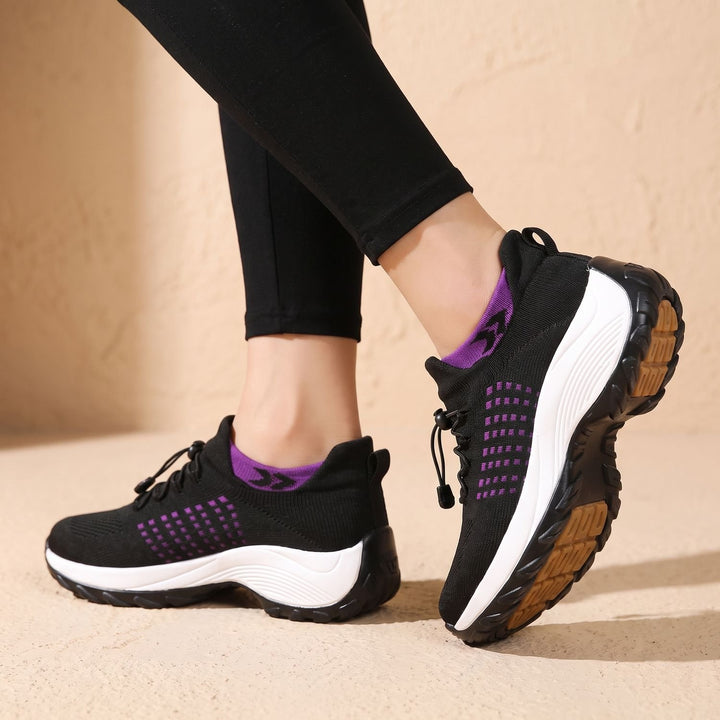 Damen Orthopädische Schnürschuhe Gestrickter Plateau-Sneaker