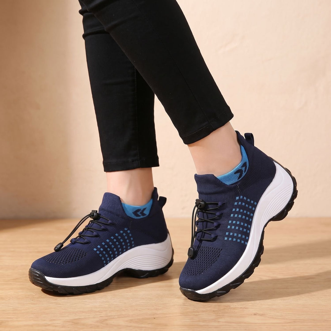 Damen Orthopädische Schnürschuhe Gestrickter Plateau-Sneaker
