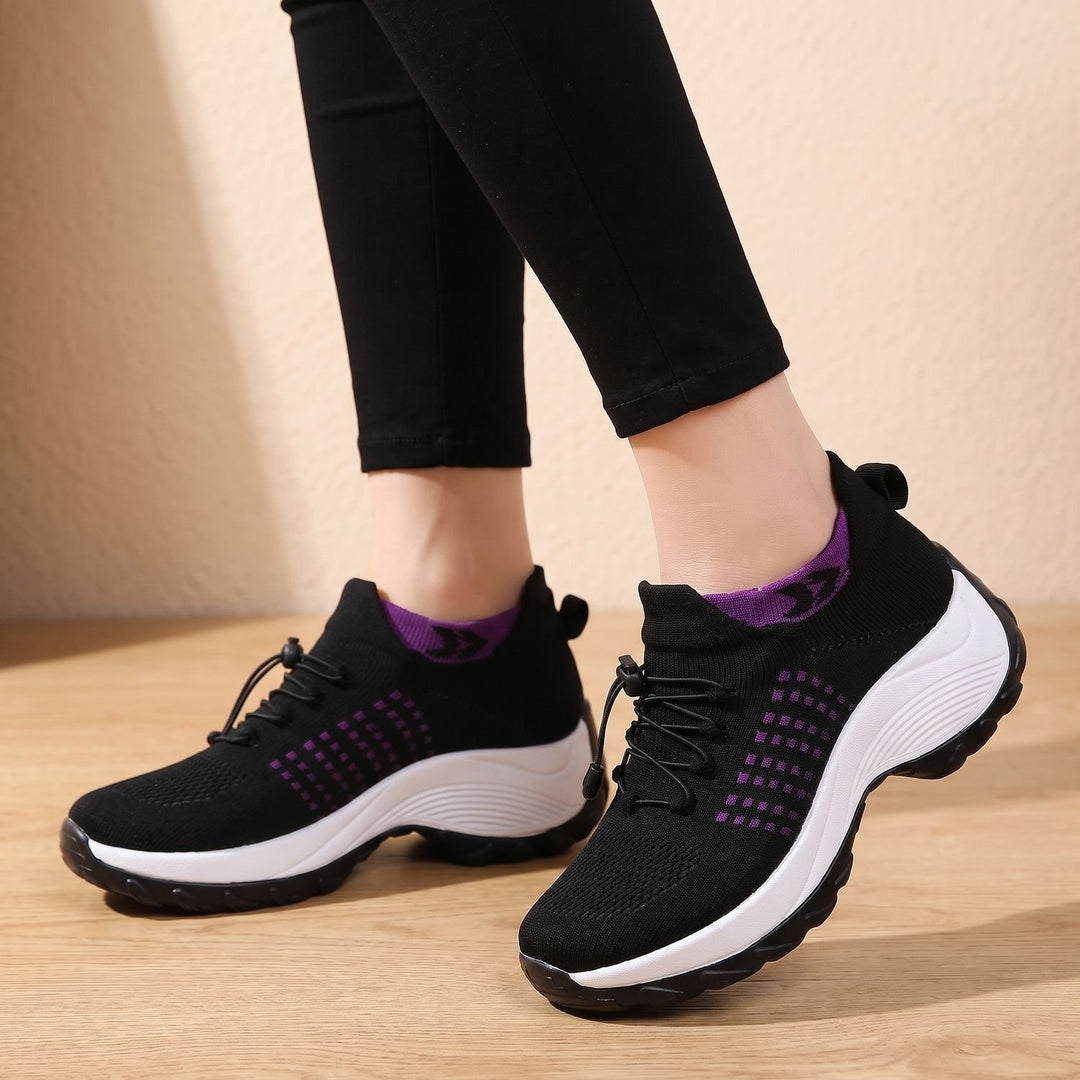 Damen Orthopädische Schnürschuhe Gestrickter Plateau-Sneaker