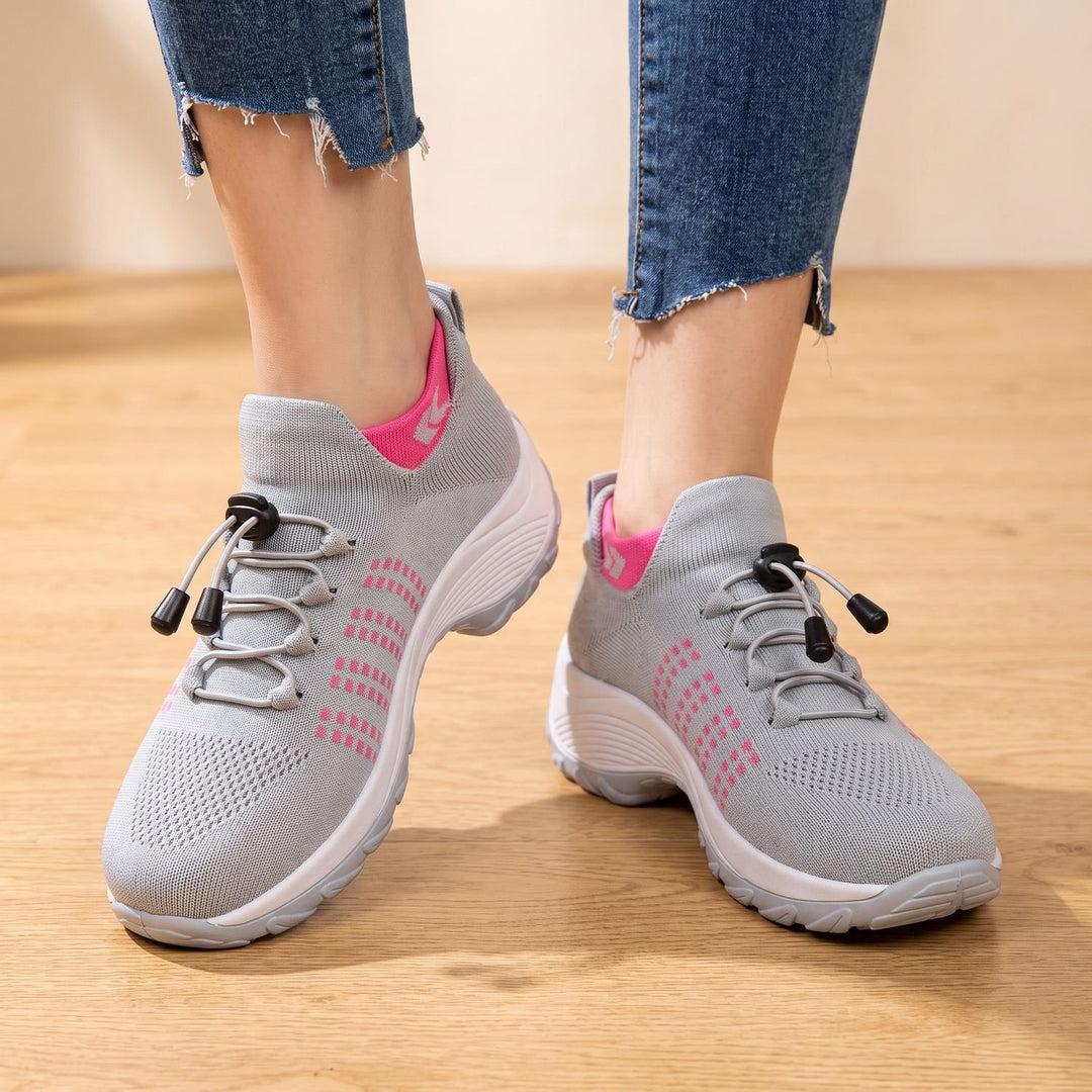 Damen Orthopädische Schnürschuhe Gestrickter Plateau-Sneaker