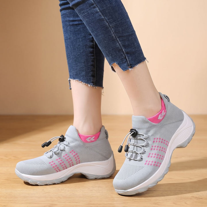 Damen Orthopädische Schnürschuhe Gestrickter Plateau-Sneaker